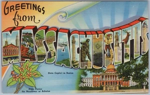 Großbrief Grüße aus Massachucetts Leinen Postkarte - Bild 1 von 2