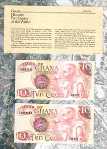 Grandes billetes históricos Ghana 1978 10 Cedis P-16f AUNC T/1 prefijo 2 consecutivos - Imagen 1 de 3