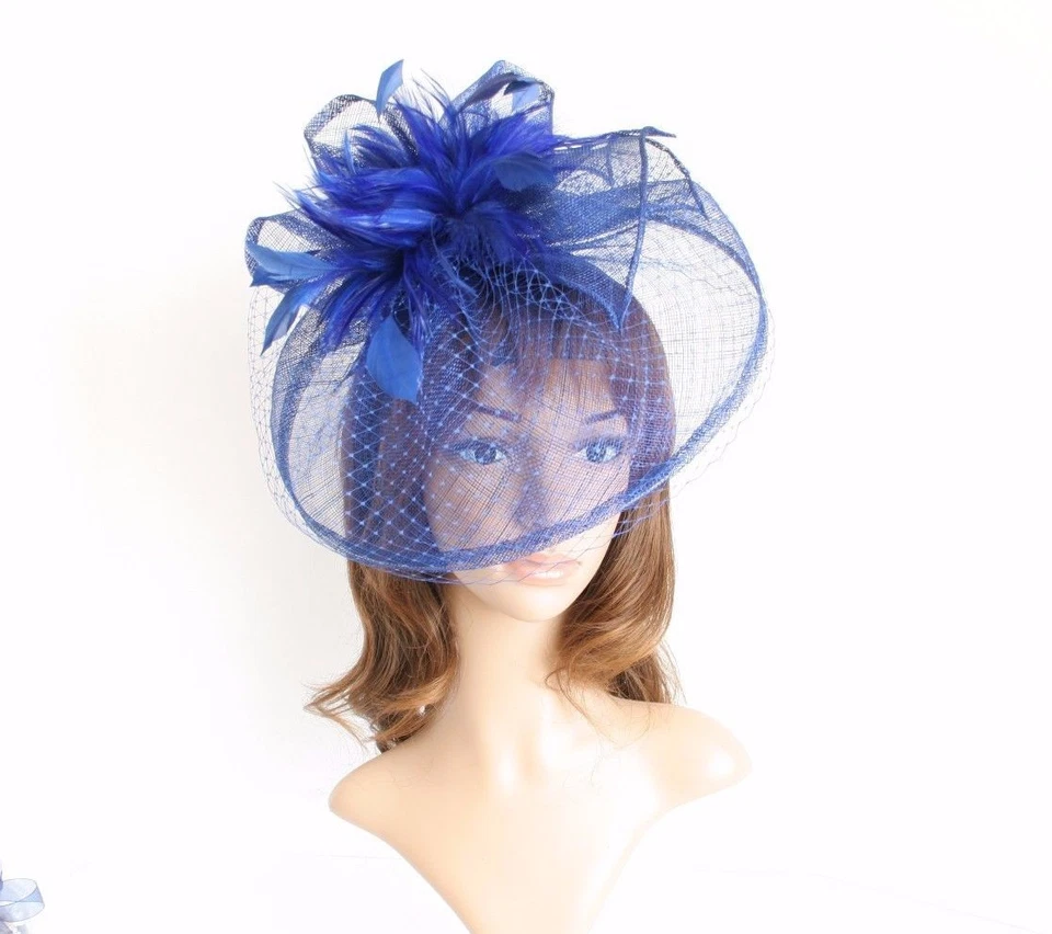 Jumbo Iglesia Derby Boda Pluma Floral Sinamay Fascinator Azul Real 511 Foto 1 de 4
