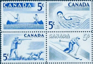 Canadá #368a Bloque "DEPORTES RECREATIVOS" Nuevo 1957 Original Crema Goma - Imagen 1 de 2
