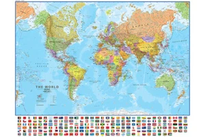 Weltkarte XXL Poster Riesen Landkarte Posterformat 140x100cm mit Flaggen Fahnen - Bild 1 von 15