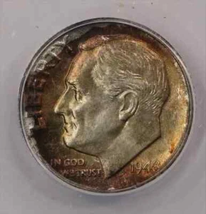1948 Roosevelt Dime ANACS MS63 - Picture 1 of 5
