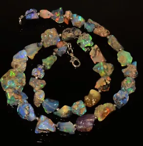 Natürlicher äthiopischer Welo blauer Feueropal Mehrere Größen Nugget Perlen Halskette 17,5 Zoll - Bild 1 von 10