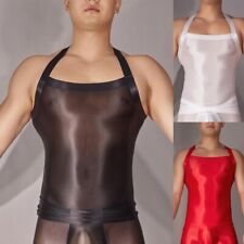 Sportswear Men's Yoga Crop Top with Oil Glossy Finish Sleeveless Tank Vest