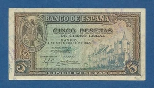 ESPAÑA // SPAIN -- 5 PESETAS ( 1940 ) -- EBC // XF -- SERIE D -- PICK 123a . - Picture 1 of 2