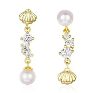 Freshwater Pearl Mismatch Dangle Earrings 925 Fine Silver Sea Shell Design Jewel - Picture 1 of 6