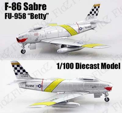 US Air Force F-86 Sabre tiger mouth 1:100 diecast Aircraft plane Atlas Jet Model - Image 1 of 4
