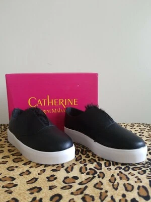 Catherine Malandrino Black Tennis Shoes Loafers Women's Fur Lip New in Box , 8.5 - Image 1 of 4