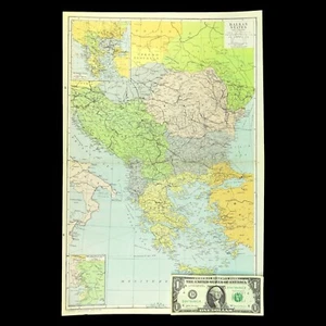 Vintage BALKANS Map Greece Yugoslavia Romania Hungary Balkan States WWII Era - Picture 1 of 11