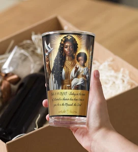 Black Madonna Baby Jesus Holy Bible Luke 2:11 New Premium Shaker pint glass 16oz - Picture 1 of 7