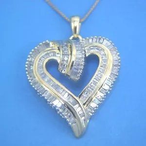 Ciondolo cuore baguette diamante vermeil oro su argento sterling N175 14 carati/solido925 - Foto 1 di 6