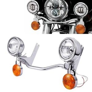 Chrome Spot Passing Lights Lamp Turn Signals Bar for 1994-2013 Harley Road King
