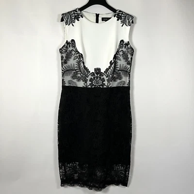 Vestido Tadashi Shoji bordado sobreposição de renda tamanho 14 formal elegante evento MOB - Imagem 1 de 4