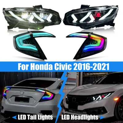 Faros LED yamp; luces traseras RGB para Honda Civic Sedán 10ª generación 2016-2021 Foto 1 de 4