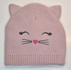 Girl's Kitty Cat Toboggan Cap Pink Hat Ears Face One Size Wonder Nation - Picture 1 of 9