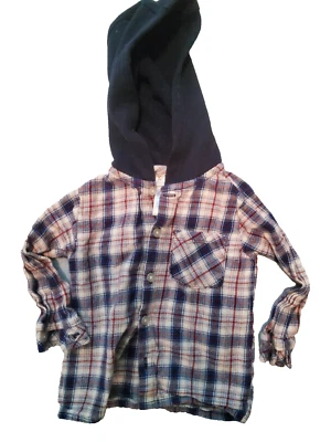 Kidgets Infant Boy Flannel Button Up Hoodie Blue Hood 12 Month - Image 1 of 3