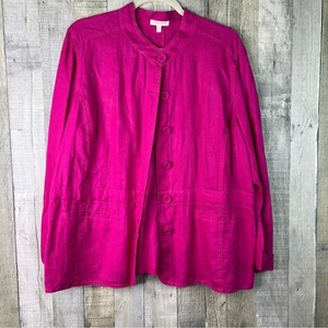 Eileen Fisher Damen 100 % irisches Leinen Größe 1X Hot Pink Knopfleiste Jacke - Bild 1 von 15
