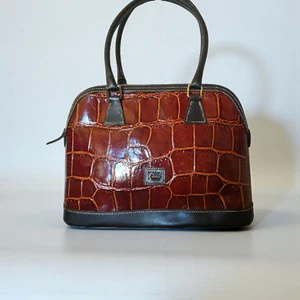 Dooney & Bourke Croco Embossed Leather Domed Satchel Bag Cognac Braun Tmoro Vintage  - Bild 1 von 17