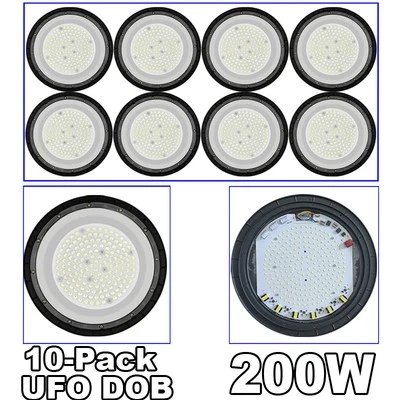 Paquete de 10 luces LED de bahía alta OVNI 200 W lámparas comerciales de fábrica 6500K Foto 1 de 4