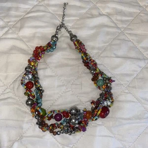 Collar gargantilla con cuentas de múltiples hilos cuentas de vidrio en capas ajustable 17" - 20" - Imagen 1 de 9