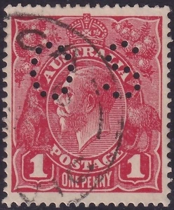 AUST KGV 1d RED SWK. OFFICIAL PERF 'OS'. WELL CENTERED. USED. (L005) - Picture 1 of 1