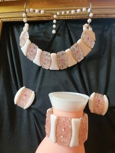 3 Piece West Germany Glass Rhinestone & Lucite Necklace Earring bracelet set - Picture 1 of 17