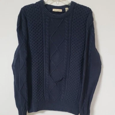 G.H. Bass Sweater Mens L Classic Navy Cable Knit Fisherman 100% Cotton Crew Neck - Image 1 of 4