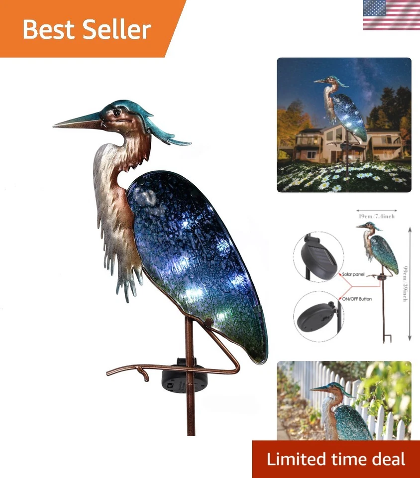 防锈 39 英寸蓝色苍鹭太阳能灯-户外空间的理想选择 — 第 1/4 张图片