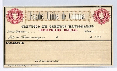 COLOMBIA *BUCARAMANGA* Carta Asegurada Sello CUBIERTA 1886 Papelería Sin Usar WX96 Foto 1 de 4