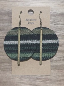 GENUINE Leather Backed Tweed Circle Cut Earrings w/ Gold Finding 2"  - Picture 1 of 1