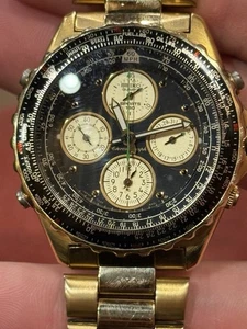 1993 Seiko Flightmaster 7T34-6A09 Quartz Chronograph Gold Pilot Watch – Works - Picture 1 of 16