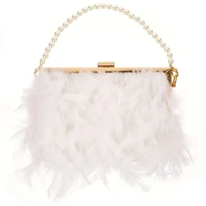 Borsa da sera borsetta bianca con tracolla a catena borsette matrimonio donna pochette - Foto 1 di 11
