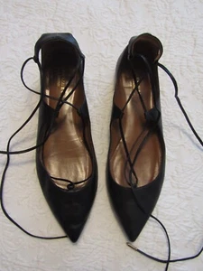 Aquazzura Womens Leather Lace Up Pointed Toe Ballet Flats Black Size 40 10 - Picture 1 of 10