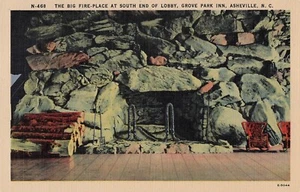 Grove Park Inn Fireplace Asheville NC Vintage Linen Postcard Lobby  - Picture 1 of 2