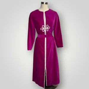 Vintage Dress I. Magnin by Dynasty Magenta Velvet Dress Robe Silk Lined Medium J - Picture 1 of 9