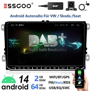 DAB+ 9" Android 14 Autoradio Carplay GPS Für VW Golf 5 6 Polo Touran Tiguan Navi - Bild 1 von 16