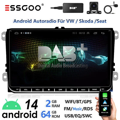 DAB+ 9" Android 14 Autoradio Carplay GPS Für VW Golf 5 6 Polo Touran Tiguan Navi - Bild 1 von 4