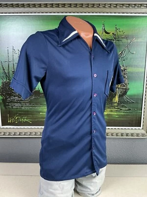 Camisa De Colección Años 70 Disco Mage in California Para Hombres Azul y Blanco Manga Corta - M Foto 1 de 4