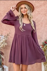 ANDTHEWHY Purple Plump Buttoned Lace Back Long Sleeve Dress Size Small - Picture 1 of 12