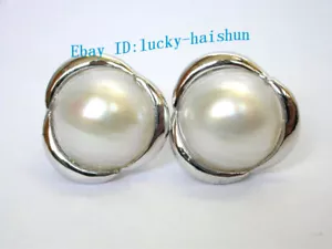 Pendientes AAA Natural 19mm Redondos Blanco Mar del Sur Mabe Perlas 925sc j1671 - Imagen 1 de 2