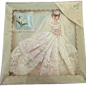Vintage Handkerchief Lace Wedding Something Old Borrowed & Blue Original Box - Picture 1 of 8