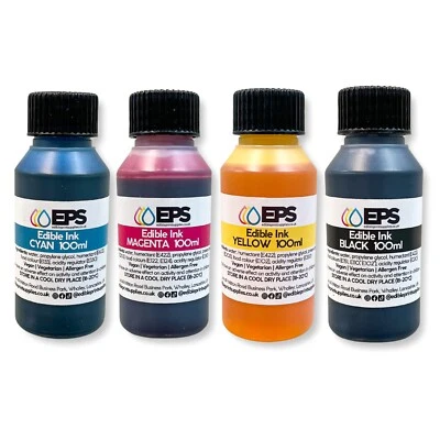EDIBLE PRINT SUPPLIES Edible Ink Refill Set - 4 x100ml for Canon or Epson Printers (CMYK)
