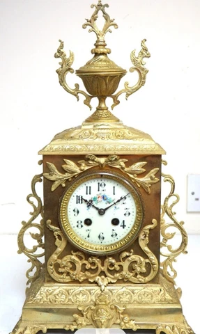 French Ormolu Antique Bronze Mantel Striking 8-Day Mantle Clock c1900 Cover