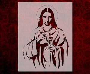 Jesus Holding Chalice Stencil Template Reusable 8.5 x 11 Inches for Painting - Picture 1 of 3