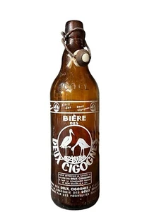 ANCIENNE BOUTEILLE DE BIÈRE BRASSERIE DEUX CIGOGNE DESSIN LITHOGRAPHIE ÉMAILLÉE - Imagen 1 de 5