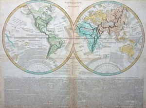 WELTKARTE WORLDMAP MAPPEMONDE ERDTEILE DIDOT HEMISPHEREN KOLORIT 1808 - Bild 1 von 1