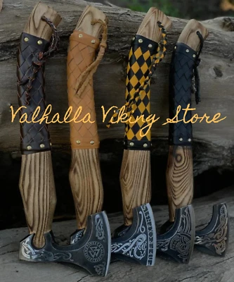 Lot Of 4 Custom Handmade Carbon Steel Viking Axe, Camping Hatchet Bearded Axe - Image 1 of 2