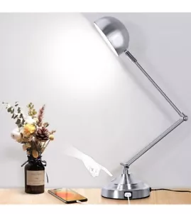 Touch Control LED Desk Lamp with USB Charging Port, Architect Brushed Silver - Picture 1 of 6