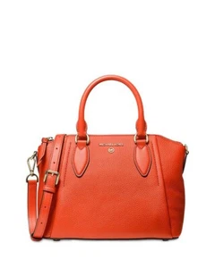 NWT Michael Kors Sienna Medium Leather Messenger Handbag Purse Orange Spice - Picture 1 of 10