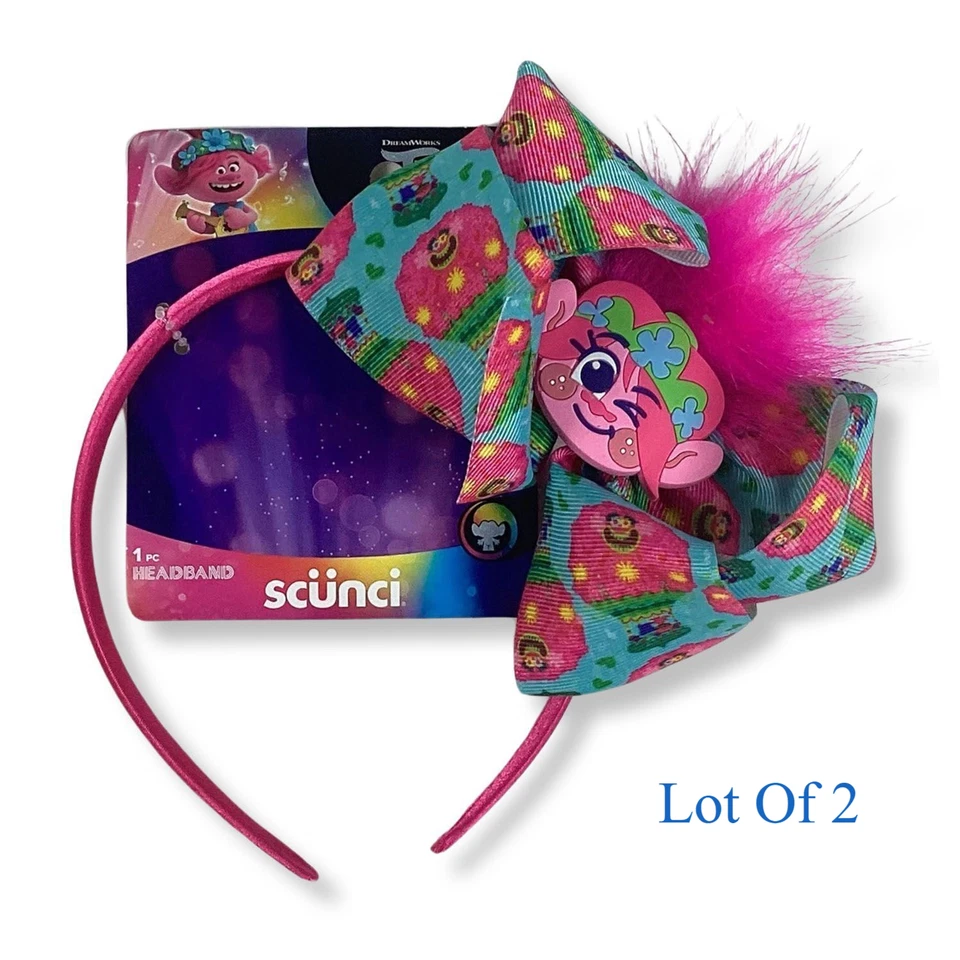 SCUNCI Trolls World Tour Hair Accessories Headband Bow Clip Poppy